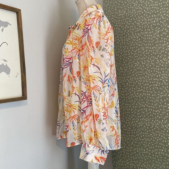 Modcloth Multicolor Be Buzzworthy Sheer Button Down Long Sleeve Blouse Size L - Picture 4 of 8